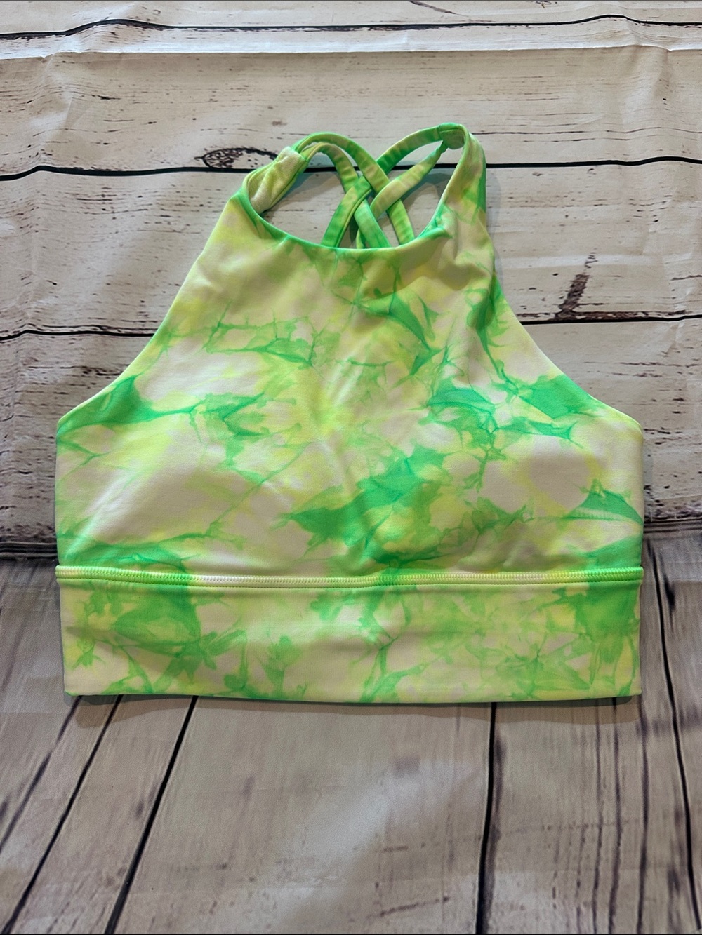 lululemon athletica Neon Lime Tie-Dye High Neck Sports Bra